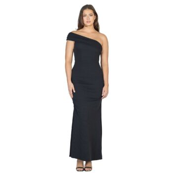 24seven Comfort Apparel Formal One Shoulder Rouched Mermaid Maxi Dress