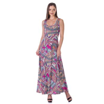 24seven Comfort Apparel Womens Pink Paisley Print Scoop Neck A Line Sleeveless Maxi Dress