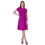 24seven-Comfort-Apparel-Womens-Short-Sleeve-Knee-Length-V-Neck-Rouched-Wrap-Dress