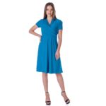 24seven-Comfort-Apparel-Womens-Short-Sleeve-Knee-Length-V-Neck-Rouched-Wrap-Dress